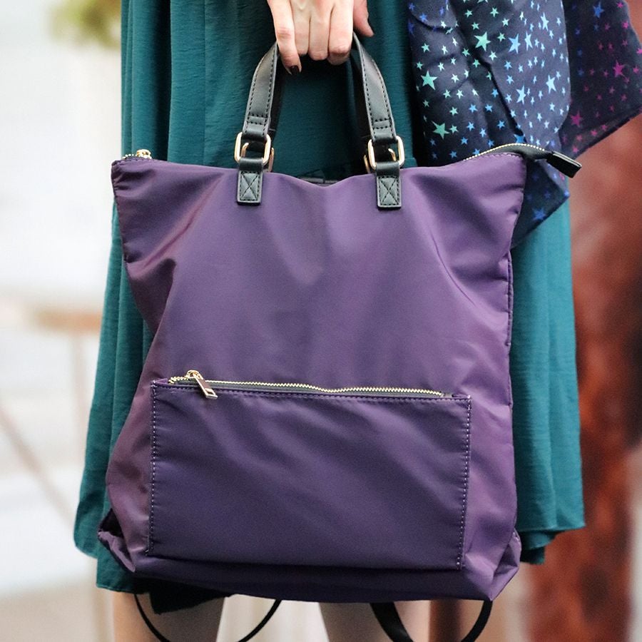 POM Dark Purple Nylon Work Bag Backpack With Front Zip Pocket